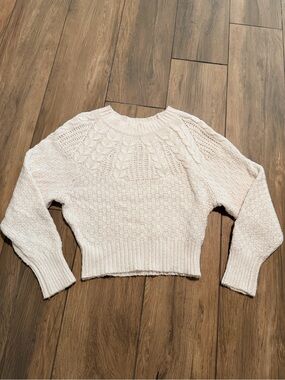 American Eagle Outfitters Cream Cable Stitch Crewneck Sweater